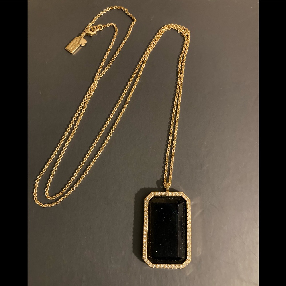 KATE SPADE NY Night Sky Jewels Navy Emerald Cut Pendant Necklace 32" Long